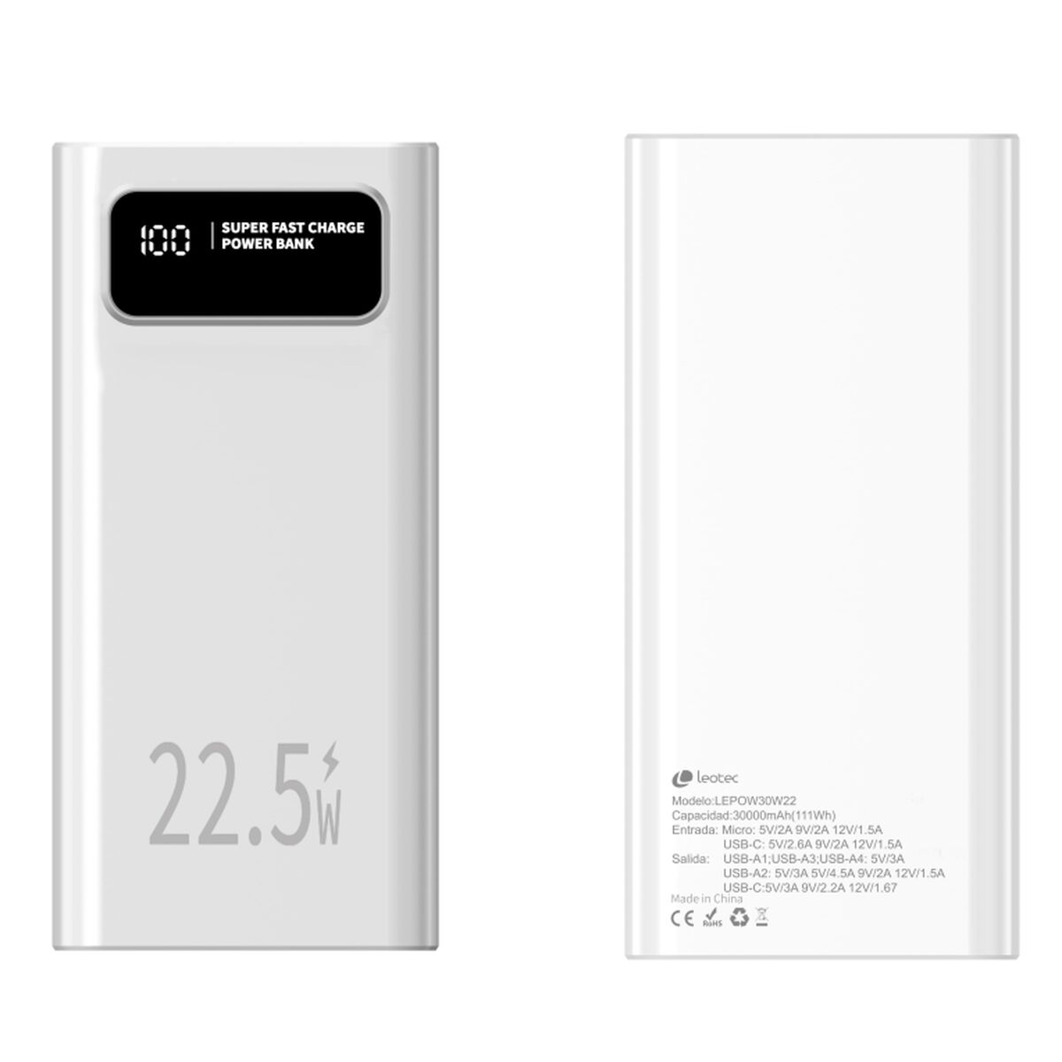 Powerbank Leotec Lepow30w22w Bianco 30000 Mah