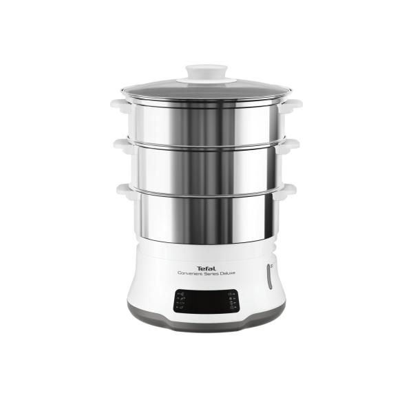 Tefal Convenient Series Deluxe Vc502d Vaporiera, Pentola A Vapore 3 Cestello/i Superficie Piana 900 W Acciaio Inox, Bianco (tefal Convenient Series D