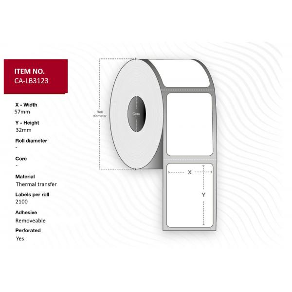 Capture CA-Lb3123 Etichetta Per Stampante Bianco Etichetta Per Stampante Autoadesiva (label 57 X 32 Mm. Core 25, - Thermal Transfer. Removable, - 210