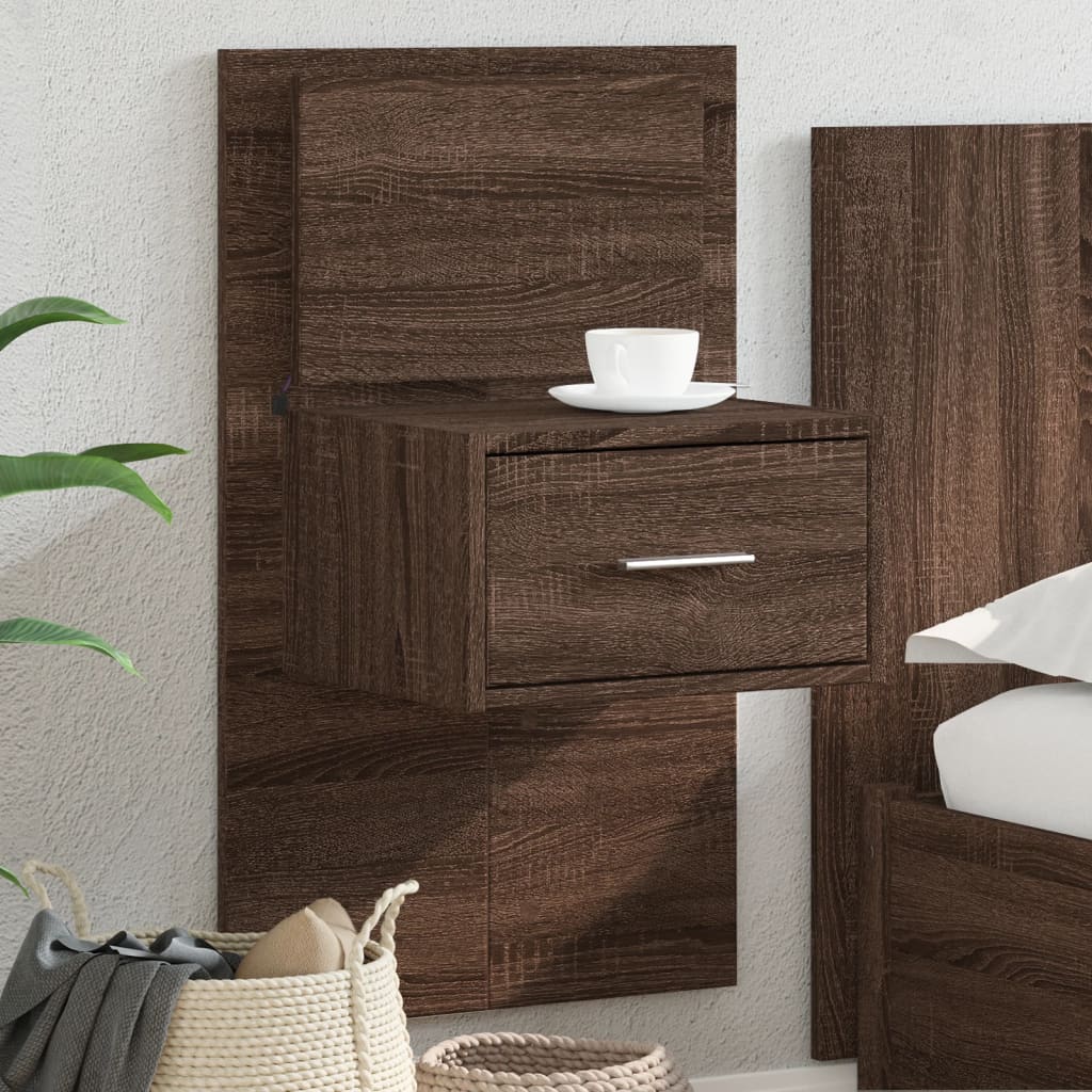 Comodino A Parete Con Luci Led Rovere Marrone