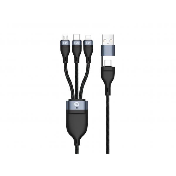 Conceptronic Etta05b15 Cavo Usb Usb 2.0 1,5 M Usb C Usb C/micrO-Usb B/lightning Nero