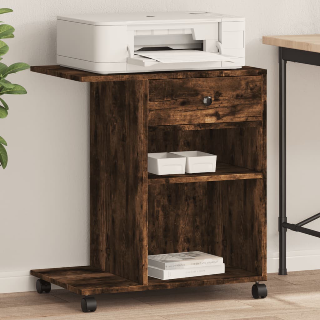 Supporto Per Stampante Con Ruote Rovere Fumo 60x40x68,5 cm