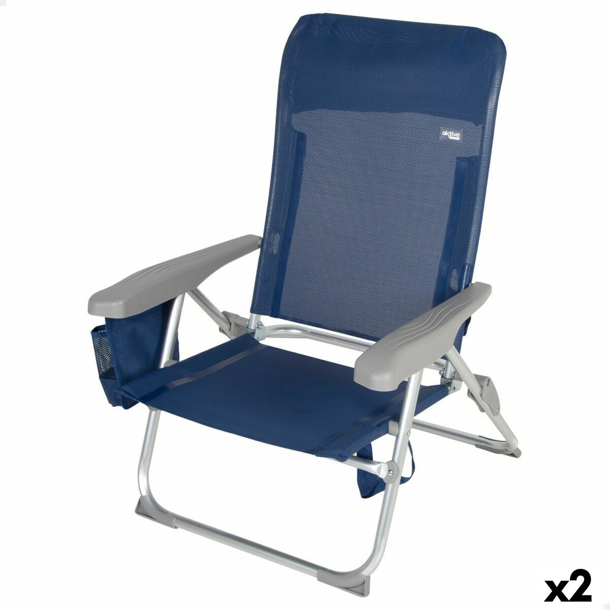Sedia Da Spiaggia Aktive Slim Pieghevole Blu Marino 47 X 87 X 58 Cm (2 Unità)