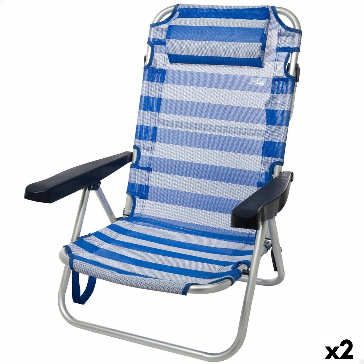 Sedia Da Spiaggia Aktive Pieghevole Cuscino Bianco Azzurro 48 X 84 X 46 Cm (2 Unità)