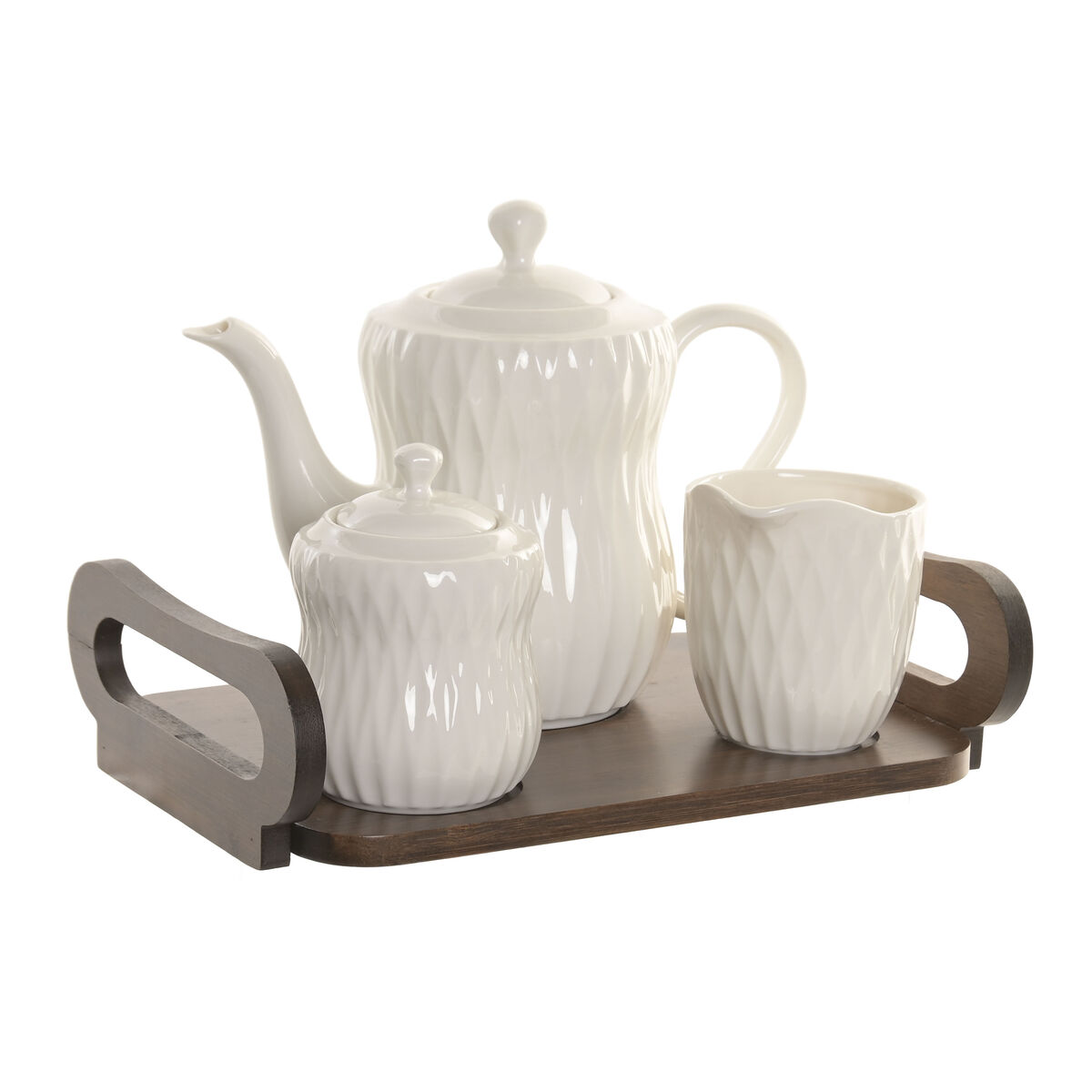 Set Teiera Home Esprit Bianco Marrone Scuro Bambù Porcellana