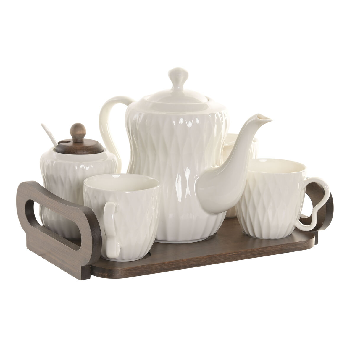 Set Di Tazze Da Caffè Home Esprit Bianco Marrone Scuro Bambù Porcellana 240 Ml 6 Pezzi