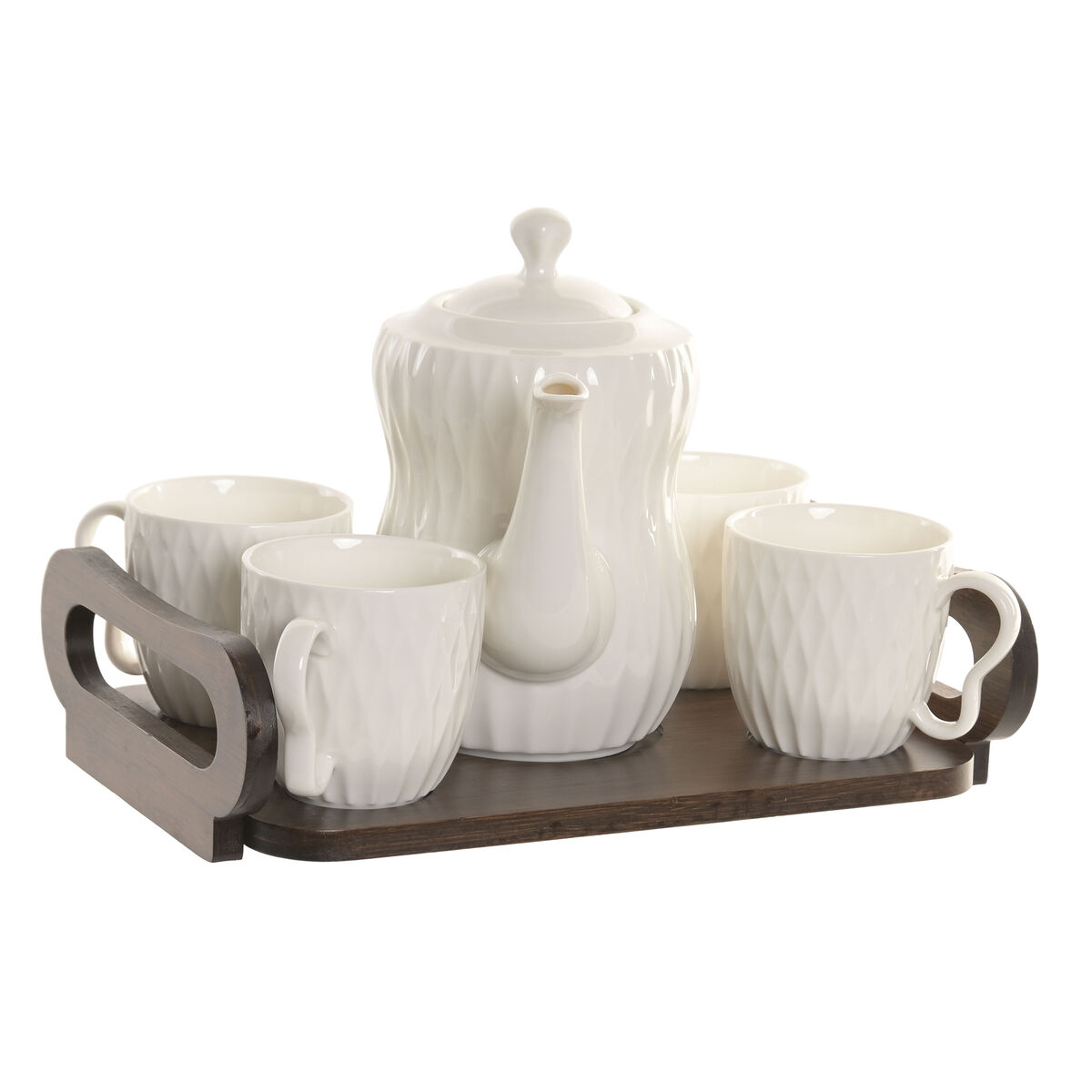 Set Di Tazze Da Caffè Home Esprit Bianco Marrone Scuro Bambù Porcellana 6 Pezzi