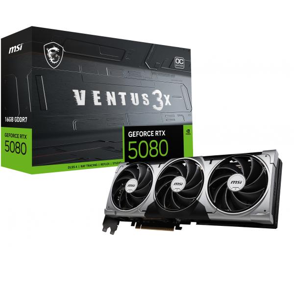 Msi Vga Geforce Rtx 5080, Rtx 5080 16g Ventus 3x Oc, 16gb Gddr7, Hdmi/dp3, Atx, Triple Fan, oc