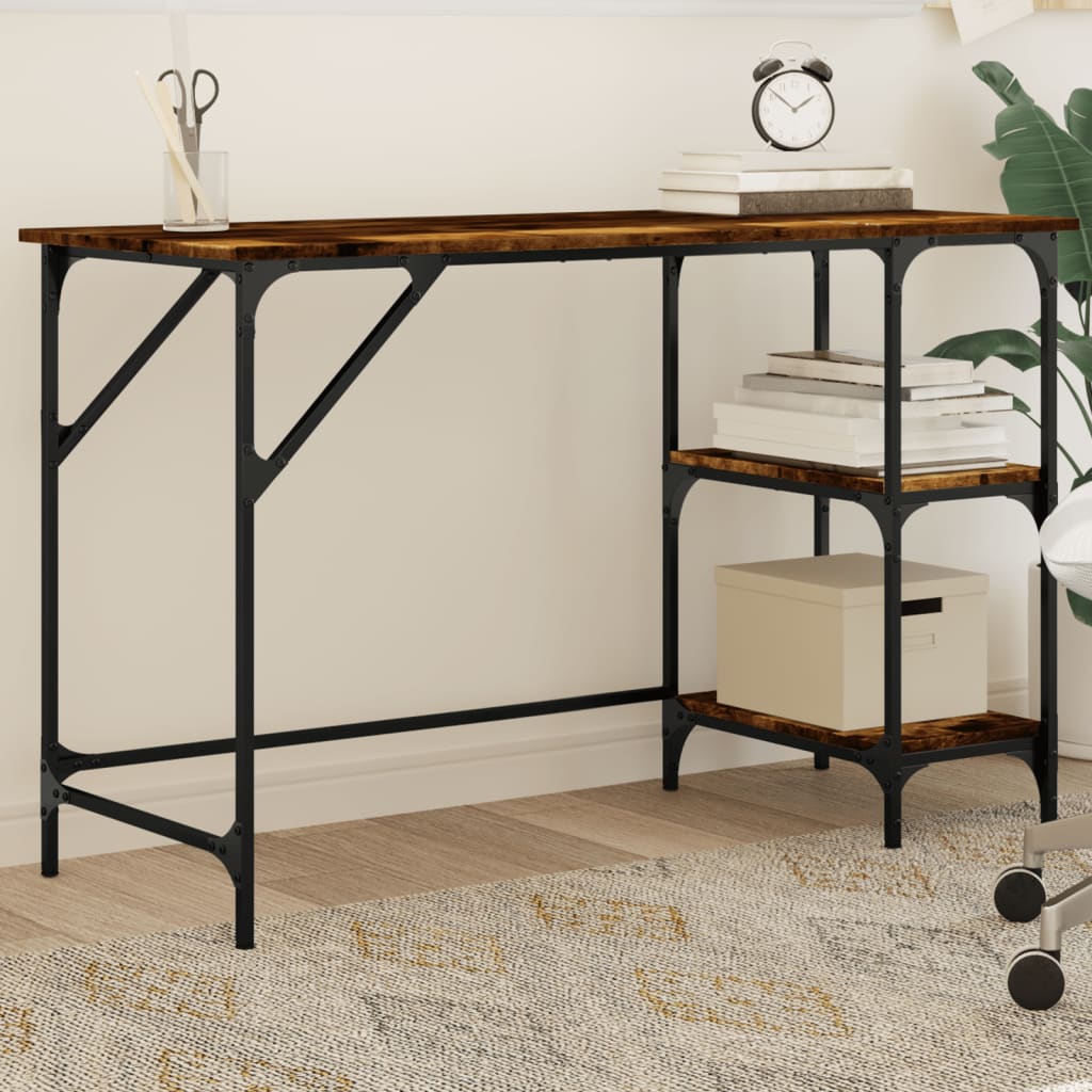 Scrivania Rovere Fumo 120x50x75cm Metallo E Legno Multistrato