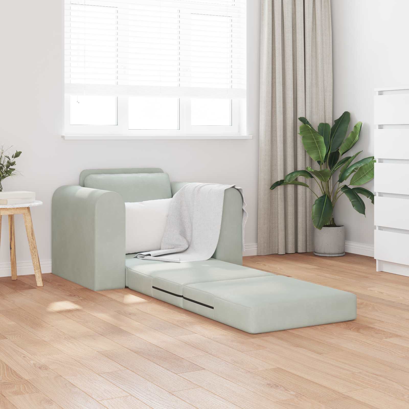Divano Letto Pieghevole Grigio Chiaro 98 X 71 X 83 Cm Velluto