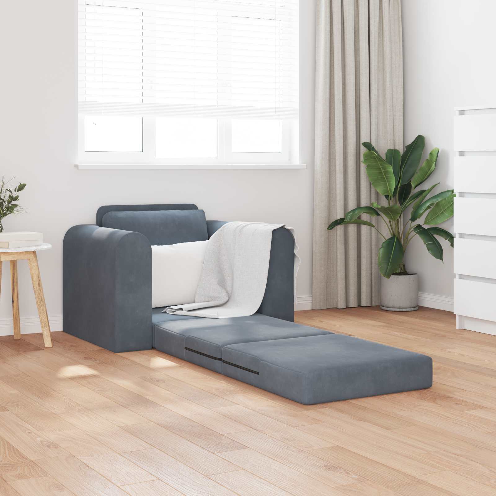 Divano Letto Pieghevole Grigio Scuro 98 X 71 X 83 Cm Velluto