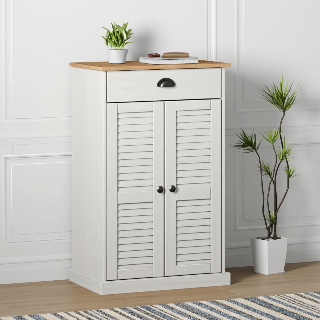Scarpiera Vigo 60x35x96 Cm In Legno Massello Di Pino Bianco