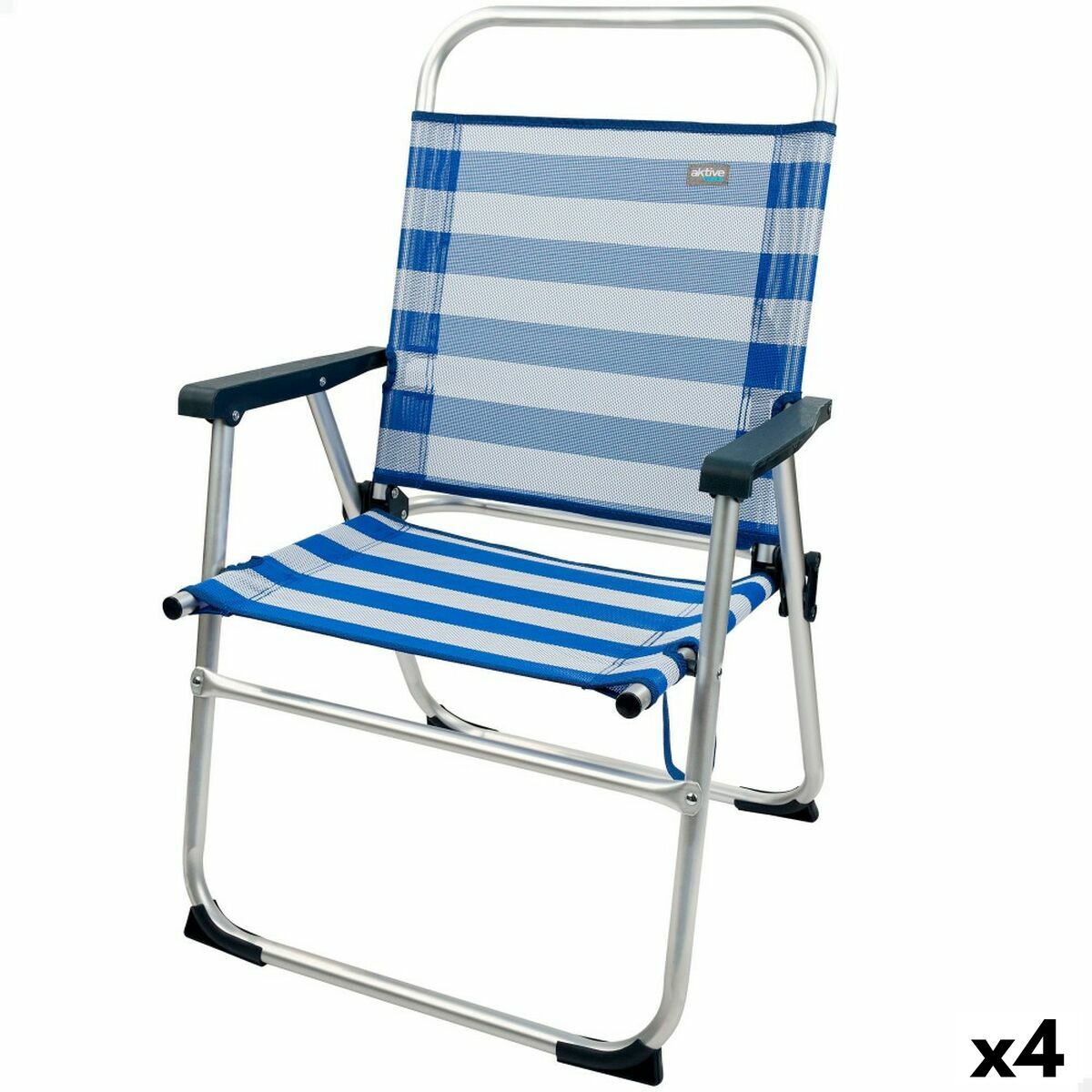Sedia Da Spiaggia Aktive Azzurro Bianco 48 X 88 X 50 Cm Alluminio Pieghevole (4 Unità)