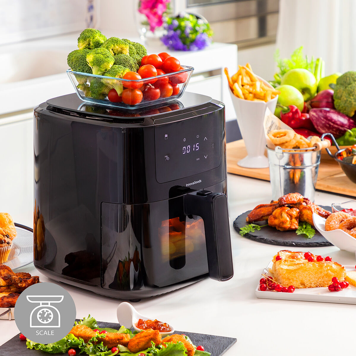 Friggitrice Ad Aria Con Bilancia Innovagoods Fryinn Balance 5000 Nero 1500 W 5 L Acciaio Inossidabile