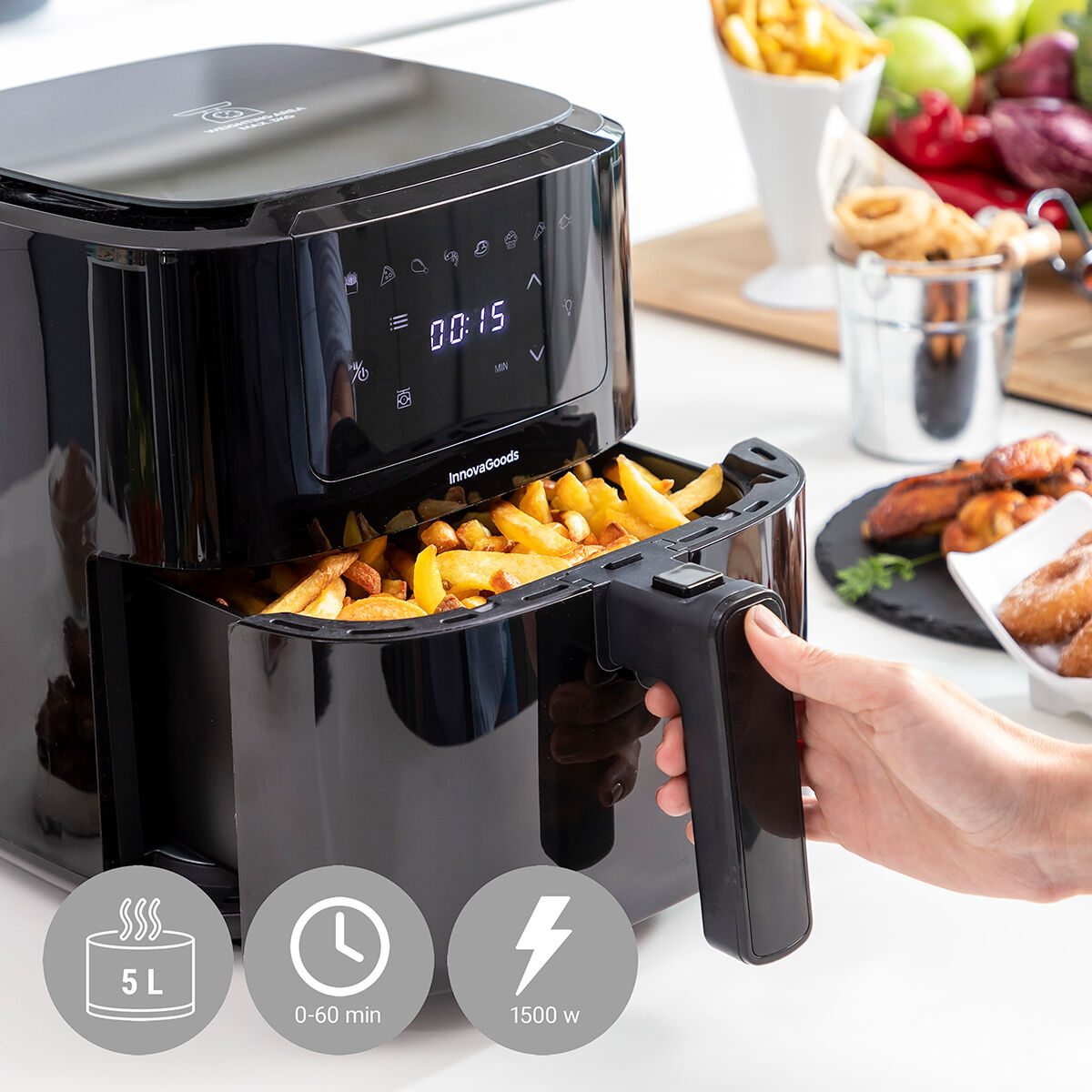 Friggitrice Ad Aria Con Bilancia Innovagoods Fryinn Balance 5000 Nero 1500 W 5 L Acciaio Inossidabile - Image 5