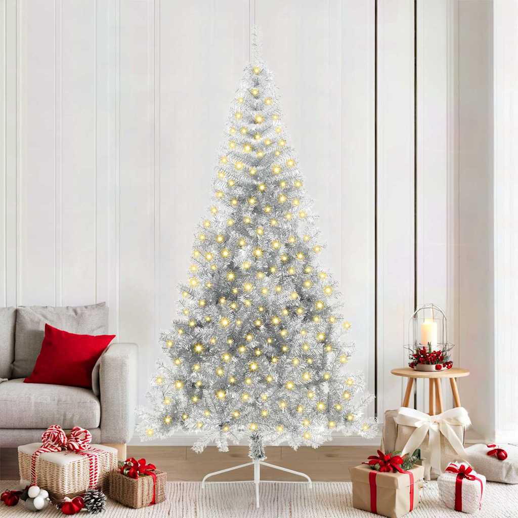 Albero Di Natale Artificiale Con Luci Integrate Argento 210 cm