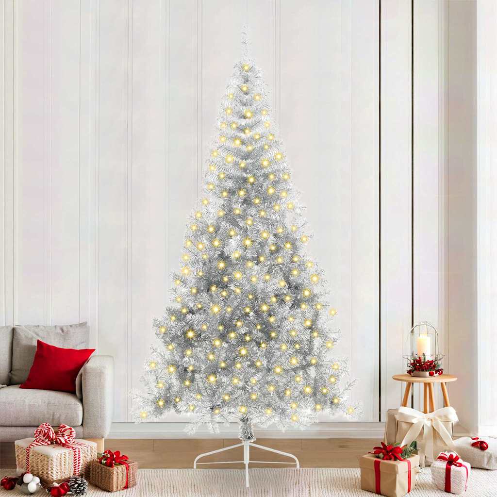 Albero Di Natale Artificiale Con Luci Integrate Argento 240 cm
