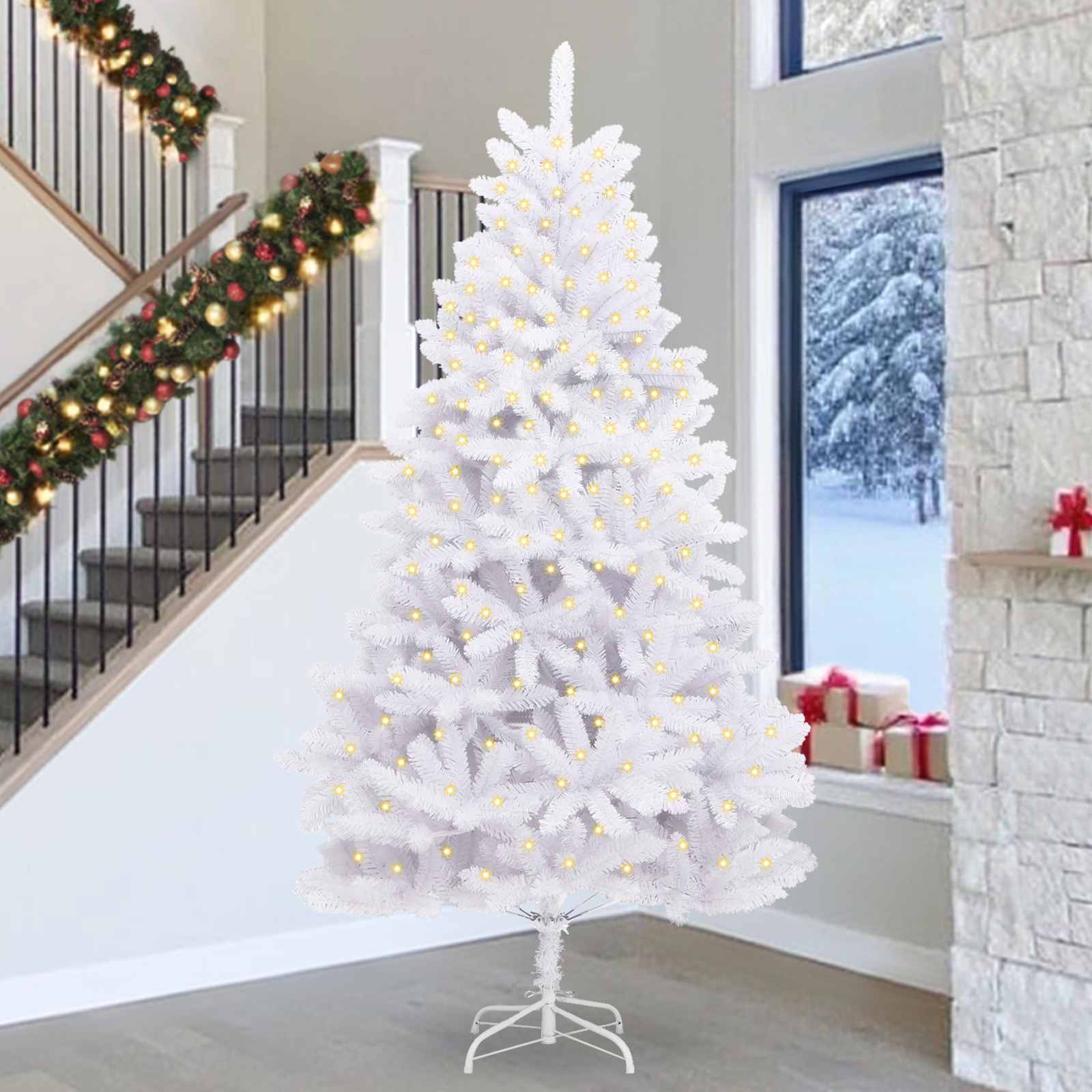 Albero Di Natale Artificiale Bianco 300 Cm Pvc E Metallo