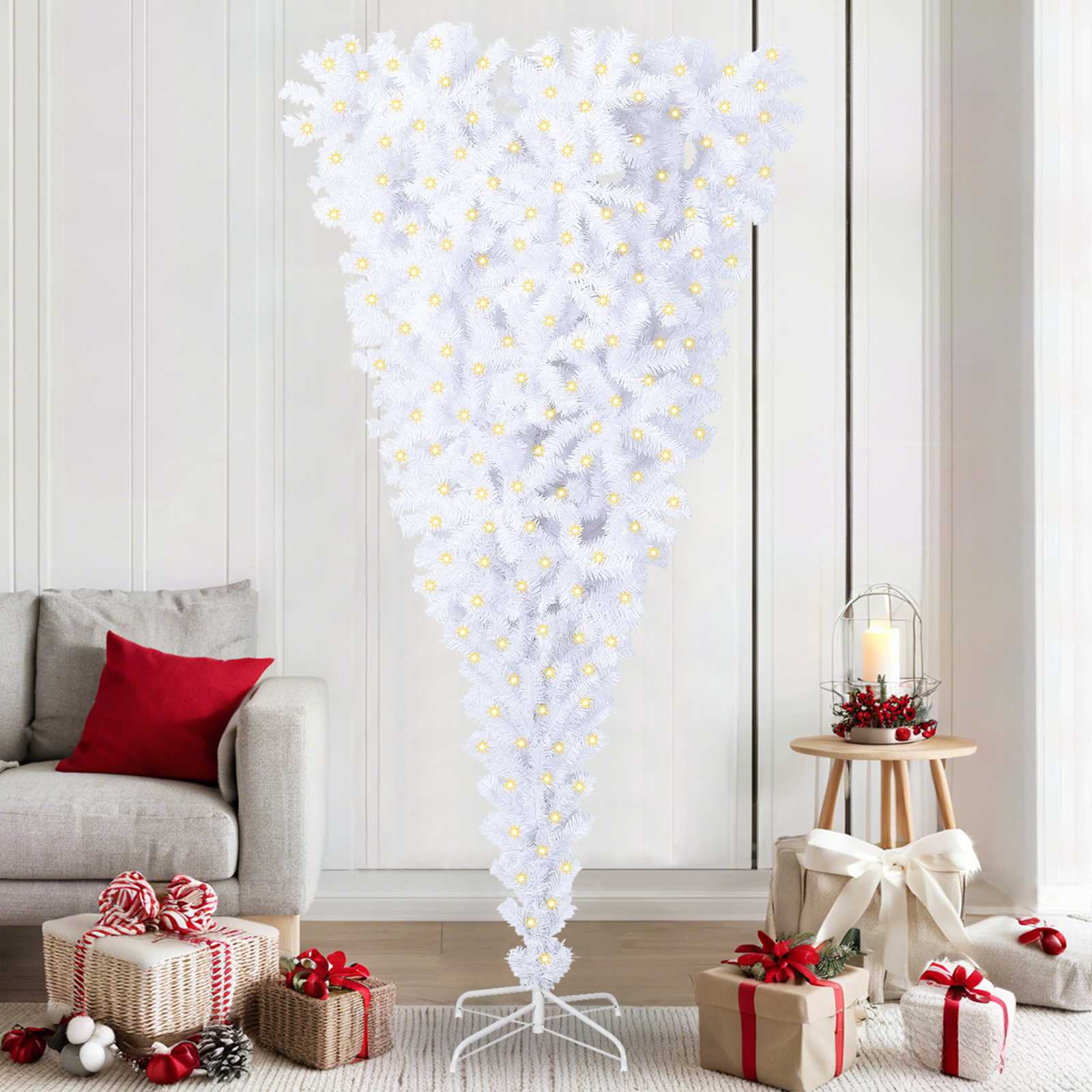 Albero Di Natale Artificiale Bianco 210 Cm Pvc E Acciaio