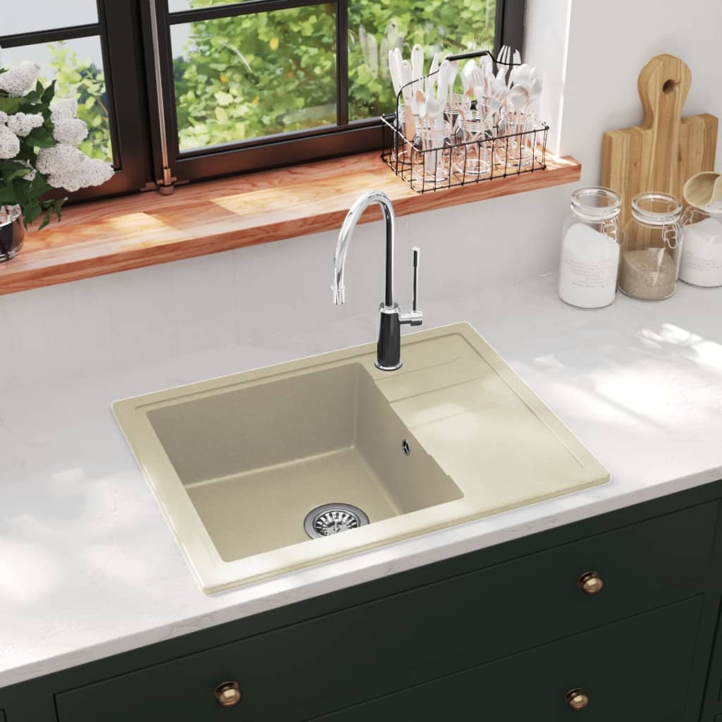 Lavello Da Cucina Con Foro Troppopieno Ovale Beige In Granito