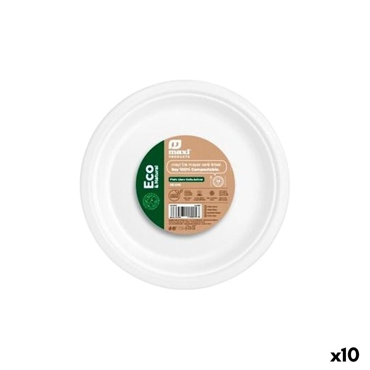 Set Di Piatti Riutilizzabili Maxi Products Bianco Canna Da Zucchero Ø 26 Cm 50 Pezzi (10 Unità)