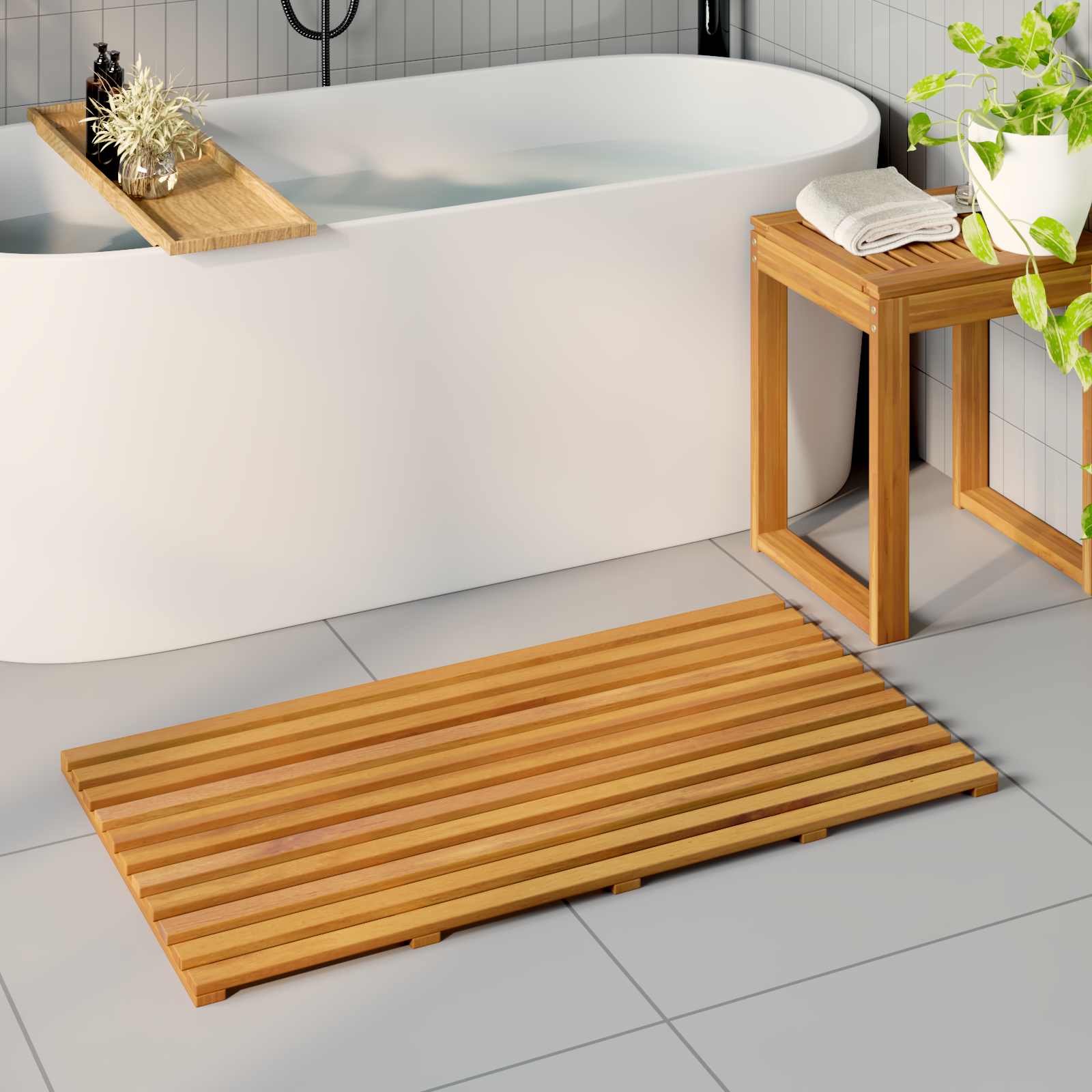 Tappeto Da Bagno Tinta Unita Marrone 100 X 53 Cm Legno