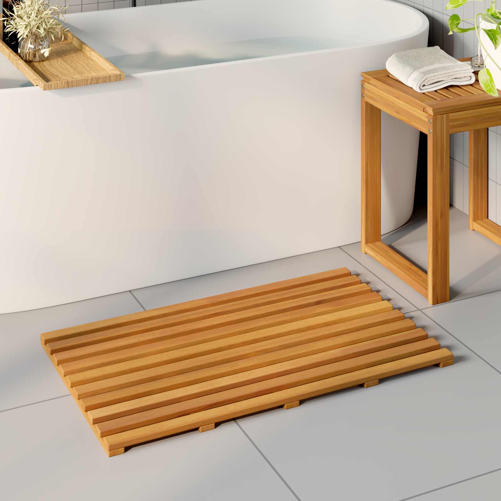 Tappeto Da Bagno Tinta Unita Marrone 100 X 53 Cm Legno