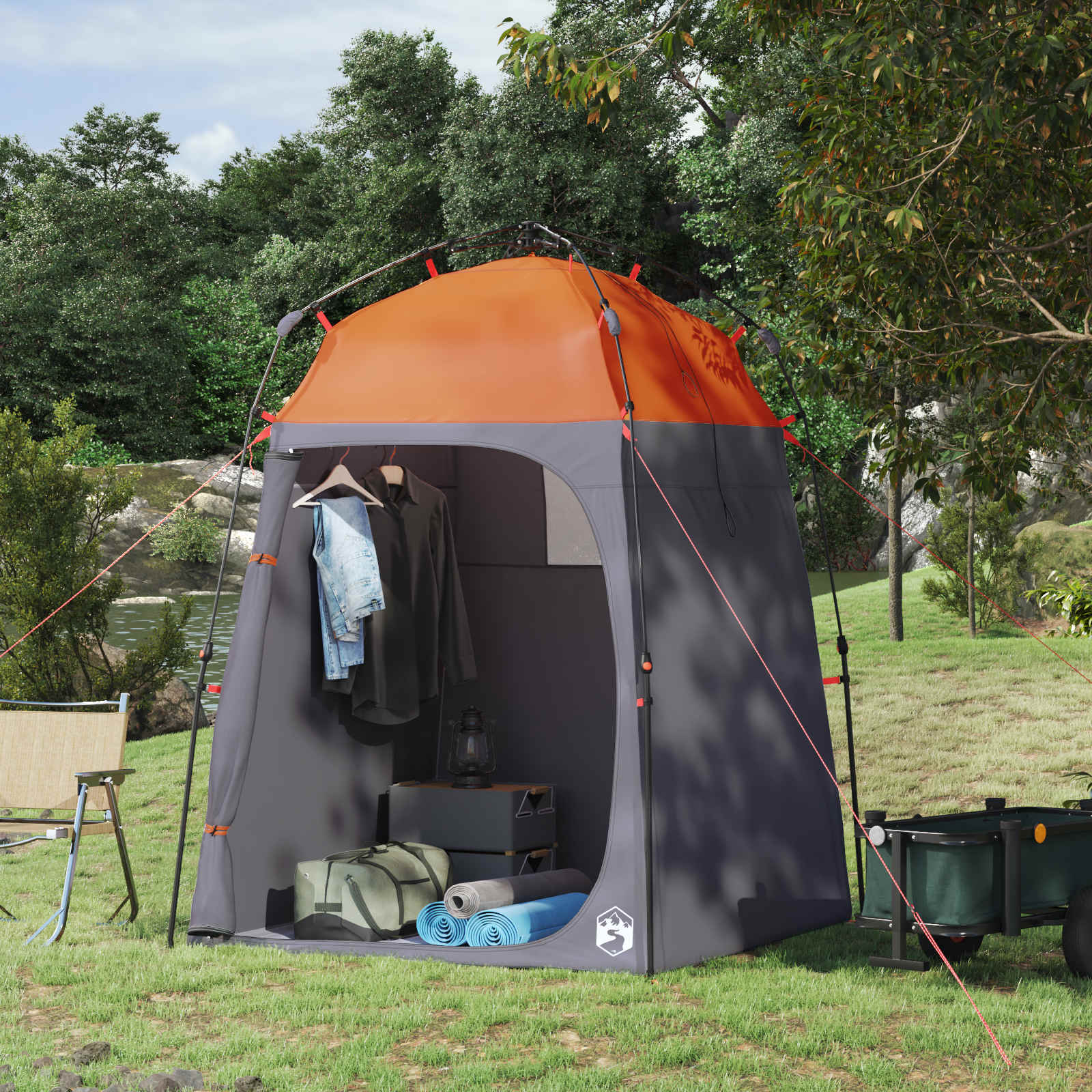 Tenda Da Doccia Grigio E Arancione 160 X 160 X 227 Cm Acciaio