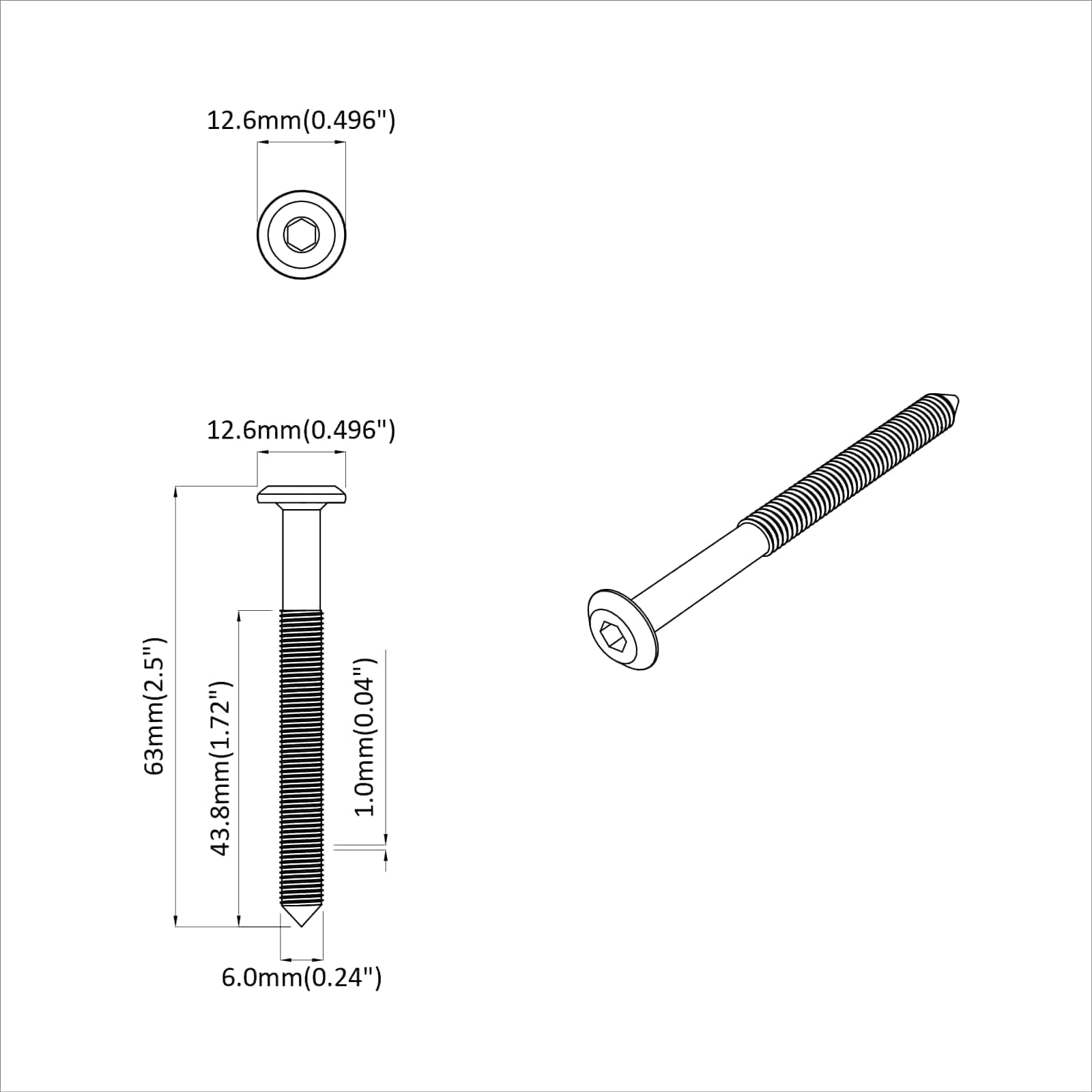 Vite 12 Pcs Argento M6 X 60 Mm Acciaio - Image 6
