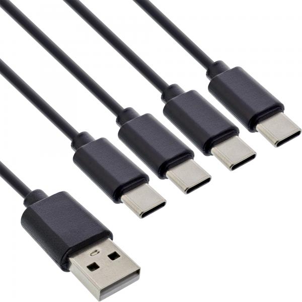 Cavo Di Ricarica Inline Usb 4in1 Y, 1x Presa UsB-A Su 4x Presa UsB-C, Nero 1 M, 1 M, Usb A, 4 X UsB-C, Usb 2.0, Nero