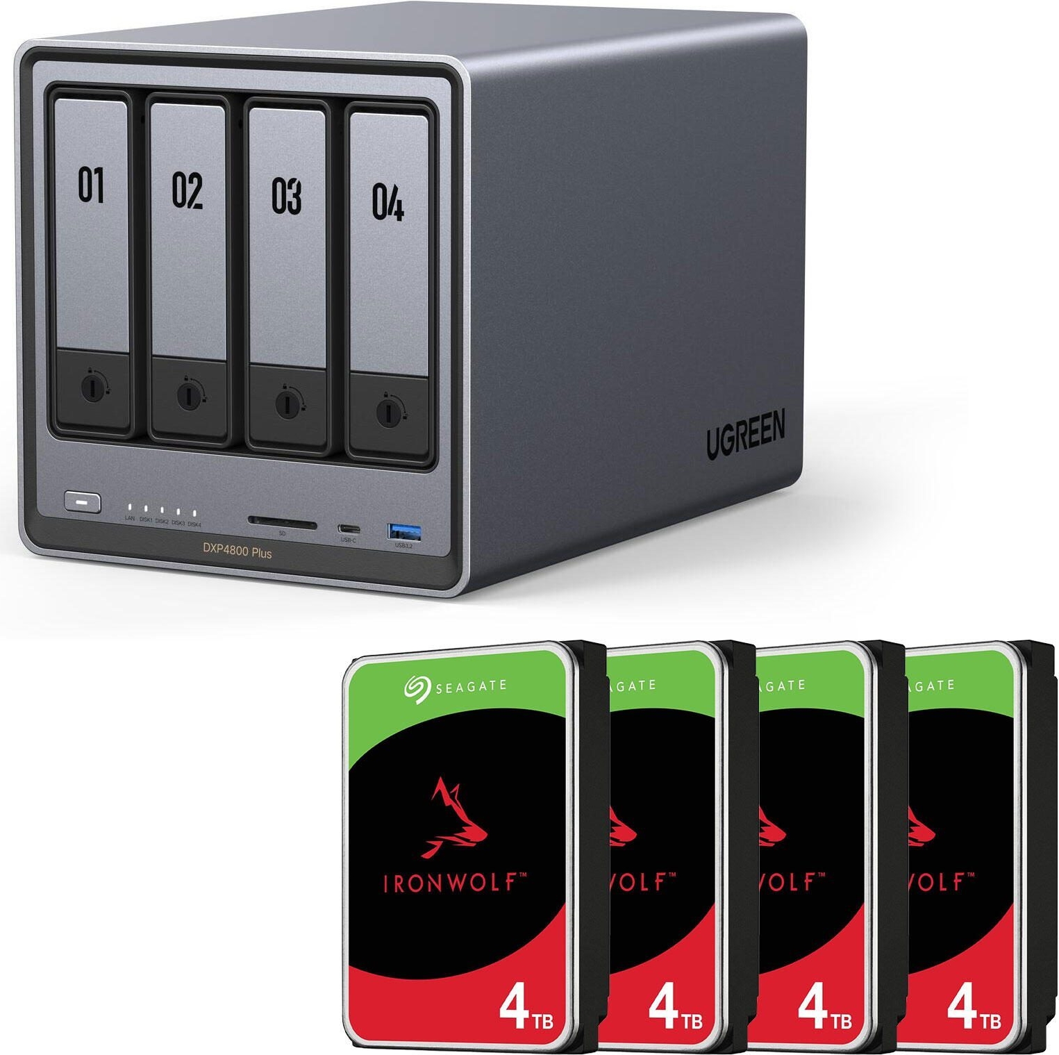 Ugreen Nasync Dxp4800 Plus + Seagate Festplatte 16 Tb (4 X 4 Tb) (35261& 4x St4000vn006)