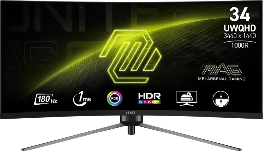 Msi Mag 345cqrde Curved Gaming Monitor 86 Cm (34") - Uwqhd, Va, Hdmi, Displayport, 1ms, 180hz [energieklasse F] (9s6-3dd14H-003)