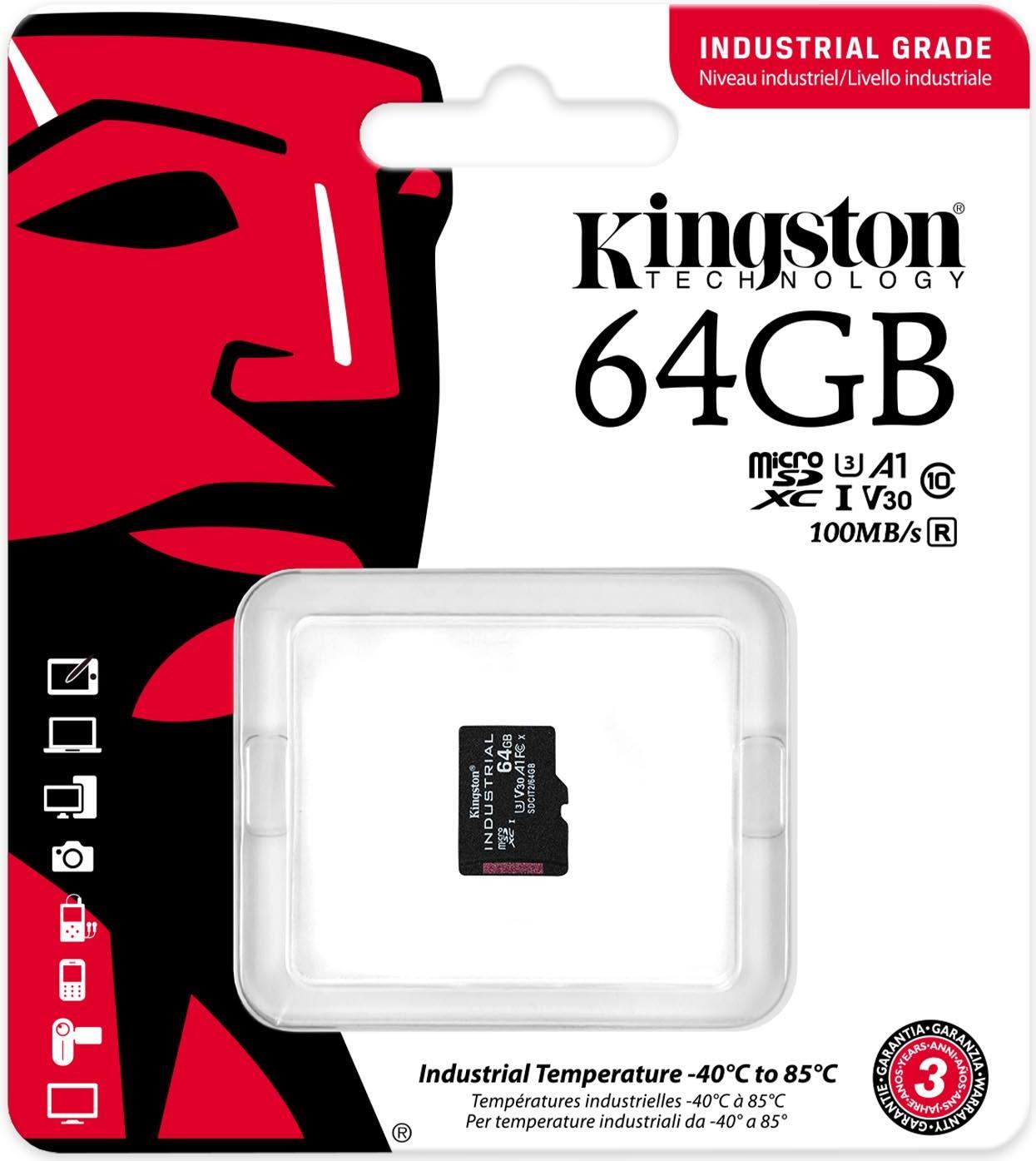 Kingston Industrial - FlasH-Speicherkarte - 64 Gb - A1 / Video Class V30 / UhS-I U3 / Class10 - Microsdxc UhS-I