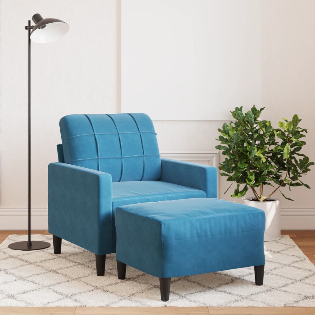Poltrona Con Poggiapiedi Blu 60 Cm In Velluto