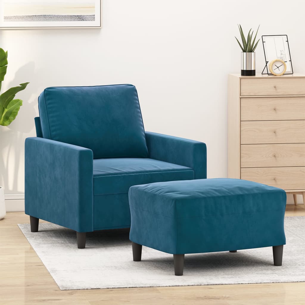 Poltrona Con Poggiapiedi Blu 60 Cm In Velluto