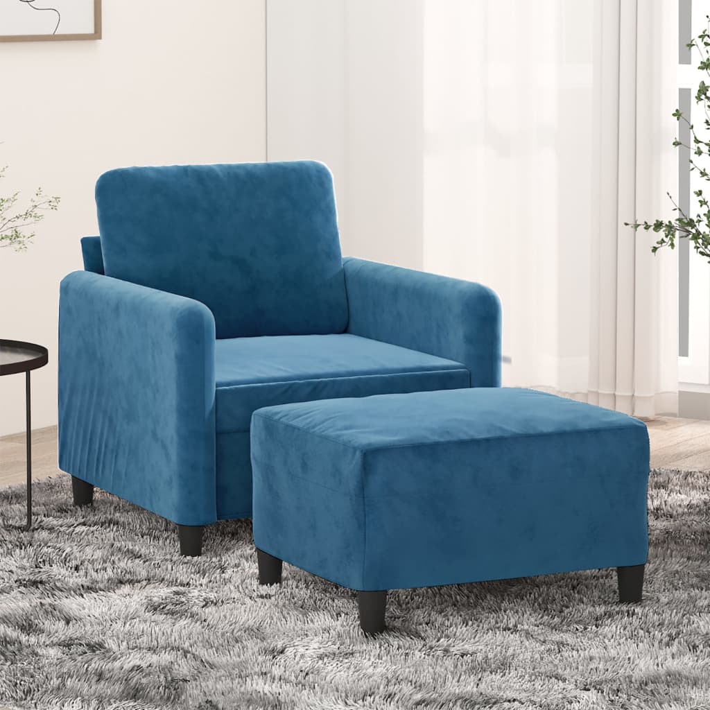 Poltrona Con Poggiapiedi Blu 60 Cm In Velluto
