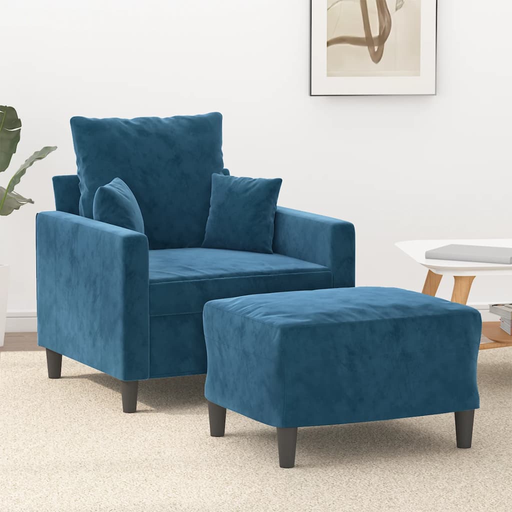 Poltrona Con Poggiapiedi Blu 60 Cm In Velluto