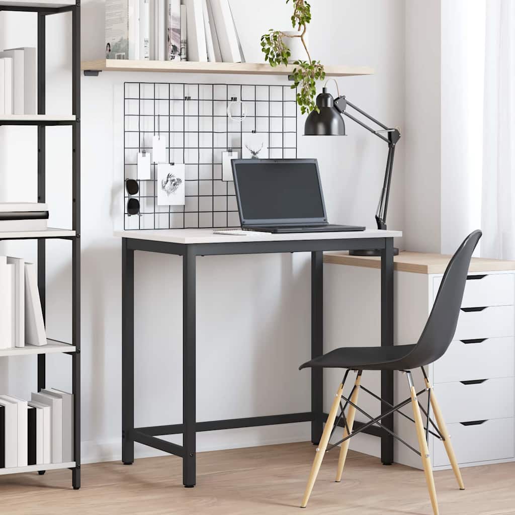 Tavolo Bianco 80 X 50 X 77 Cm Legno Ingegnerizzato E Acciaio