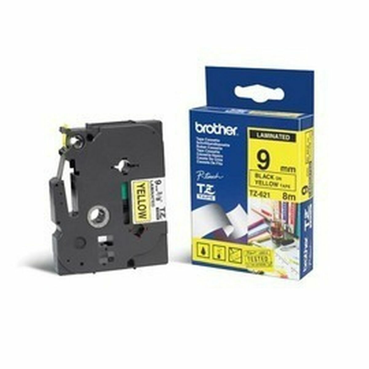 Nastro Laminato Per Etichettatrici Brother Tze621 Giallo Nero/giallo 9 mm
