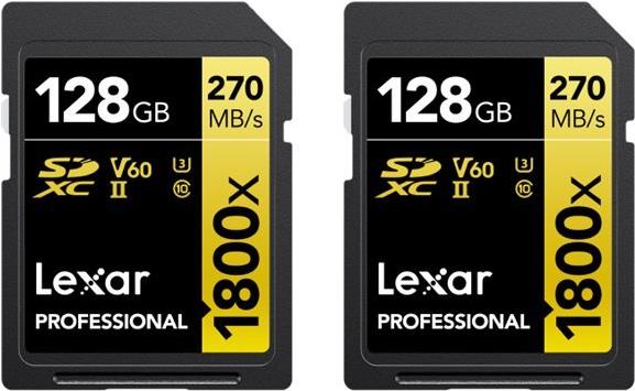 Lexar Sdxc 128gb Professional 1800x UhS-Ii U3 ( 180/270 Mb/s ) - 2 Pack (lsd1800128G-B2nng)