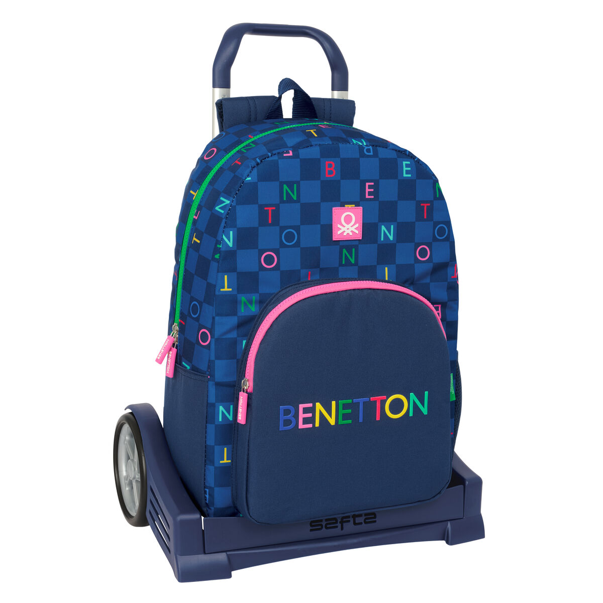 Trolley Per La Scuola Benetton Damero Blu Marino 30 X 46 X 14 cm