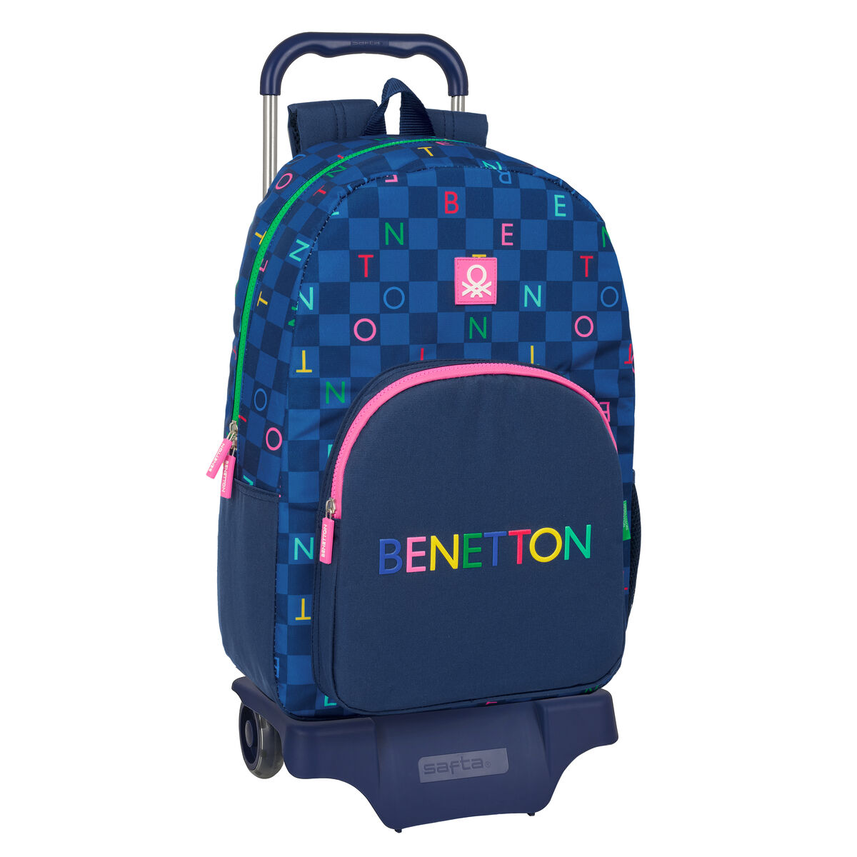 Trolley Per La Scuola Benetton Damero Blu Marino 30 X 46 X 14 cm