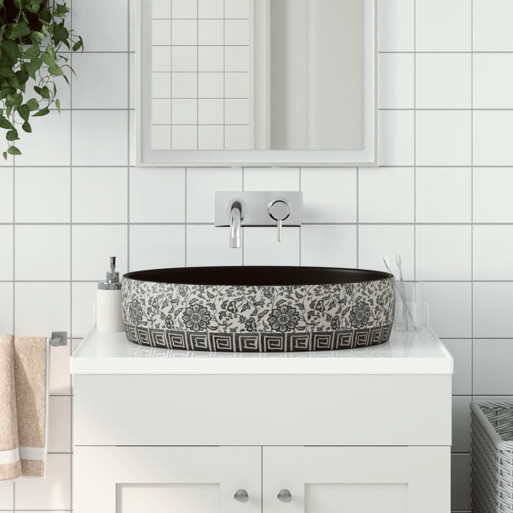 Lavabo Da Appoggio Nero E Blu Ovale 56,5x36,5x13,5 Cm Ceramica