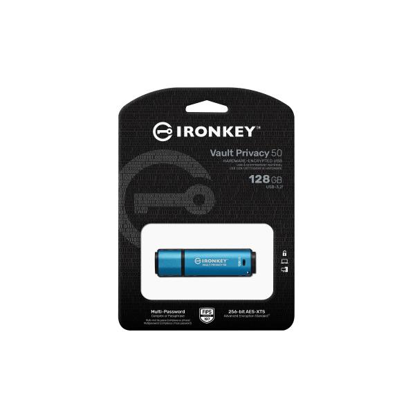 Kingston Technology Ironkey Vault Privacy 50 Unità Flash Usb 128 Gb Usb Tipo A 3.2 Gen 1 (3.1 Gen 1) Blu - Image 3