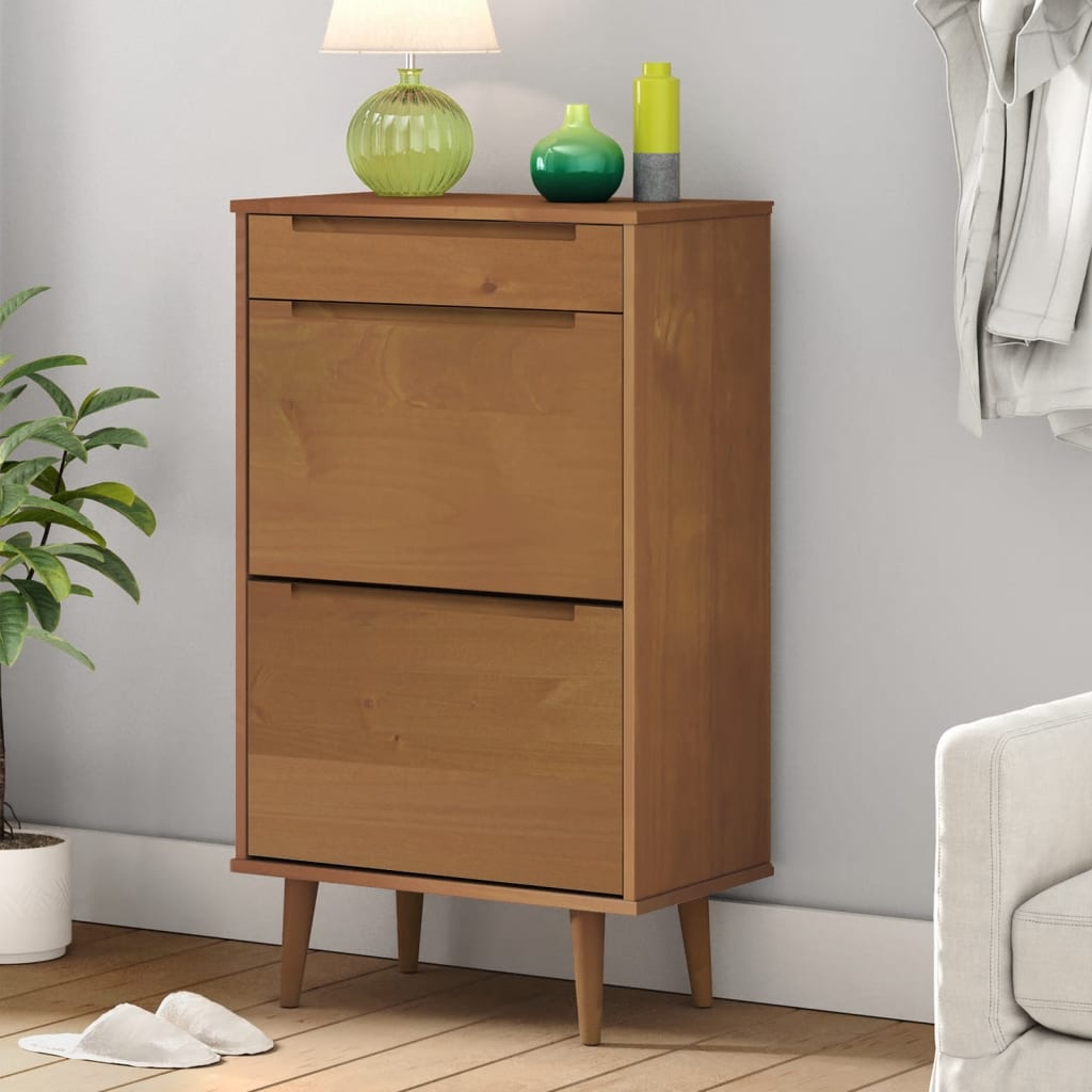 Scarpiera Molde Marrone 59,5x35x103cm In Legno Massello Di Pino
