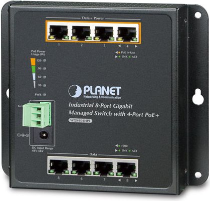 Planet WgS-804hpt - Switch - Verwaltet - 4 X 10/100/1000 (poe+) + 4 X 10/100/1000 - An DiN-Schiene Montierbar, Wandmontierbar - Poe+ - Gleichstrom