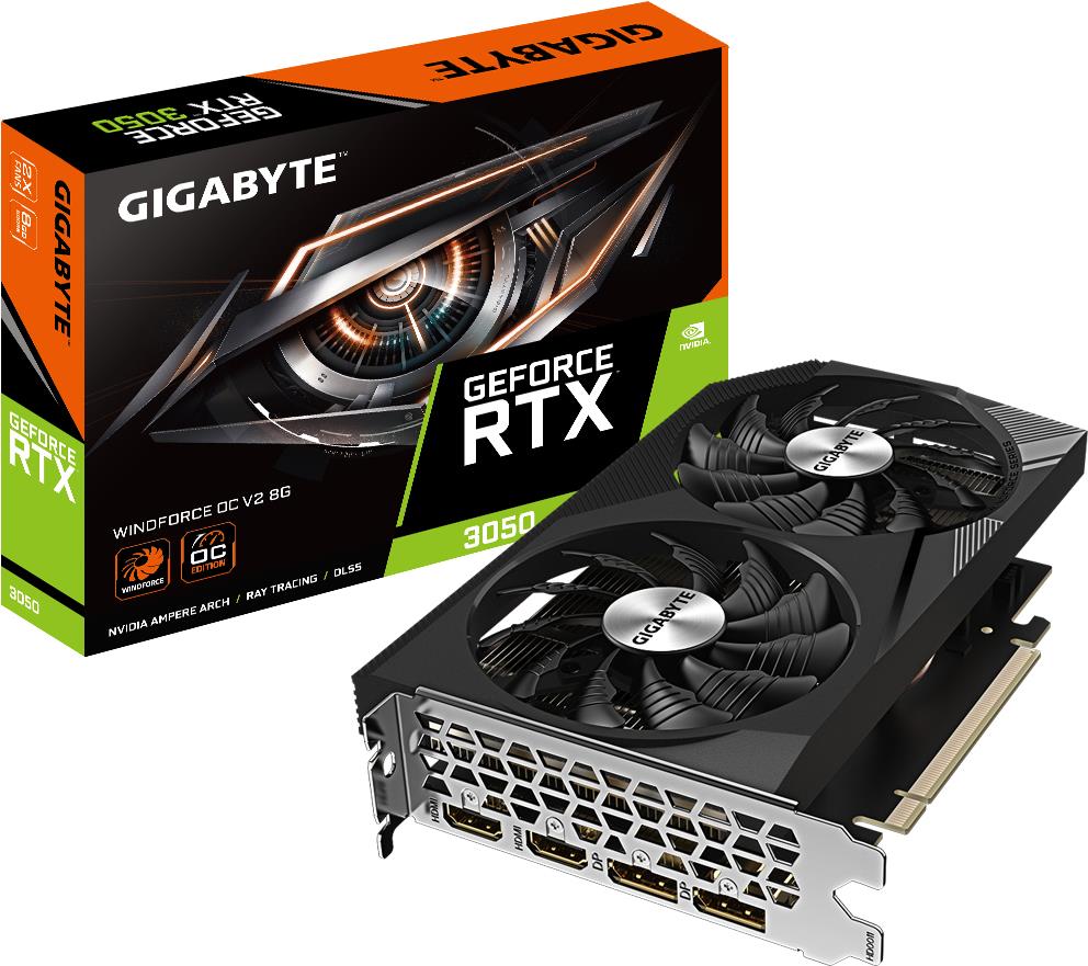 Gigabyte Geforce Rtx 3050 Windforce Oc V2 - Grafikkarten - Gf Rtx 3050 - 8 Gb Gddr6 - Pcie 4.0 - Dvi, Hdmi, Displayport - Box (gV-N3050wf2ocv2-8gd)