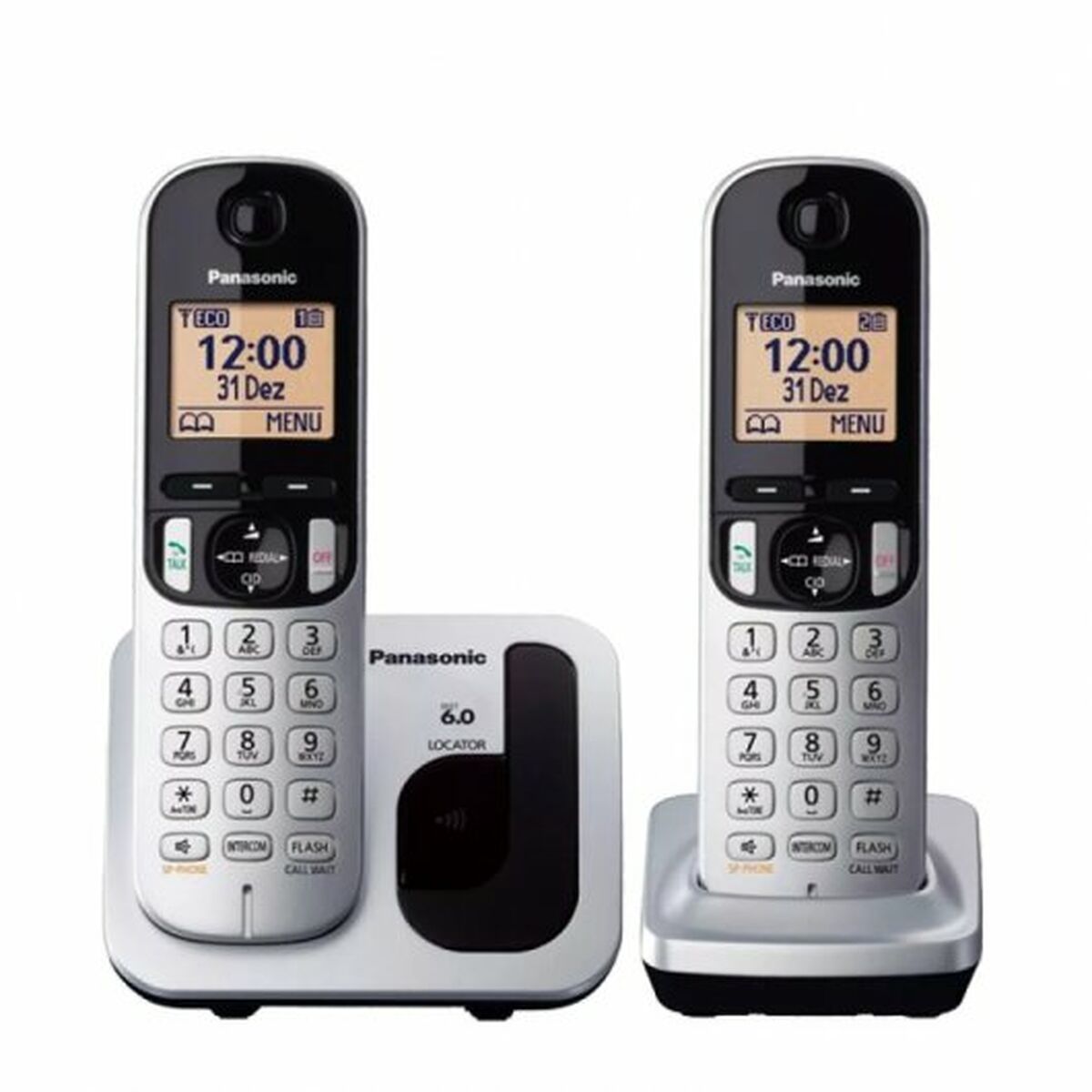 Telefono Senza Fili Panasonic KX-Tgc212 (2 Pcs) Ambra Argentato Metallizzato