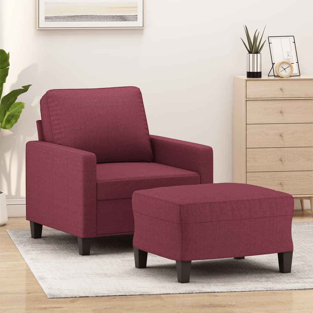 Poltrona Con Poggiapiedi Rosso Vino 60 Cm In Tessuto