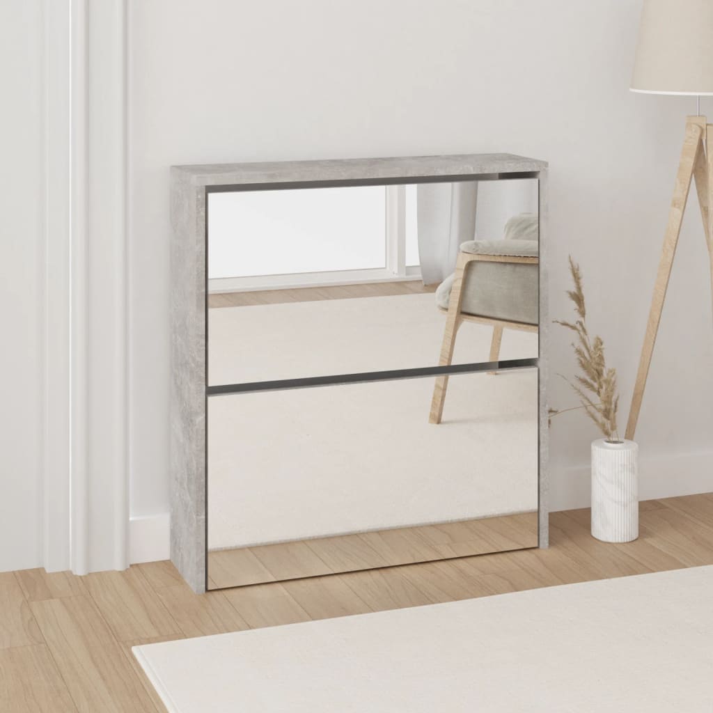 Scarpiera Con Specchio A 2 Livelli Grigio Cemento 63x17x67 cm
